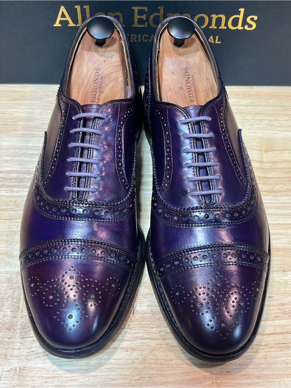 Allen Edmonds Strand 🔥 Men’s Cap Toe Oxfords Sz 10D Purple/Deep Plum Md In 🇺🇸